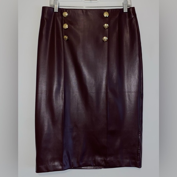 Leather Wine Pencil Skirt - Picture 1 of 3